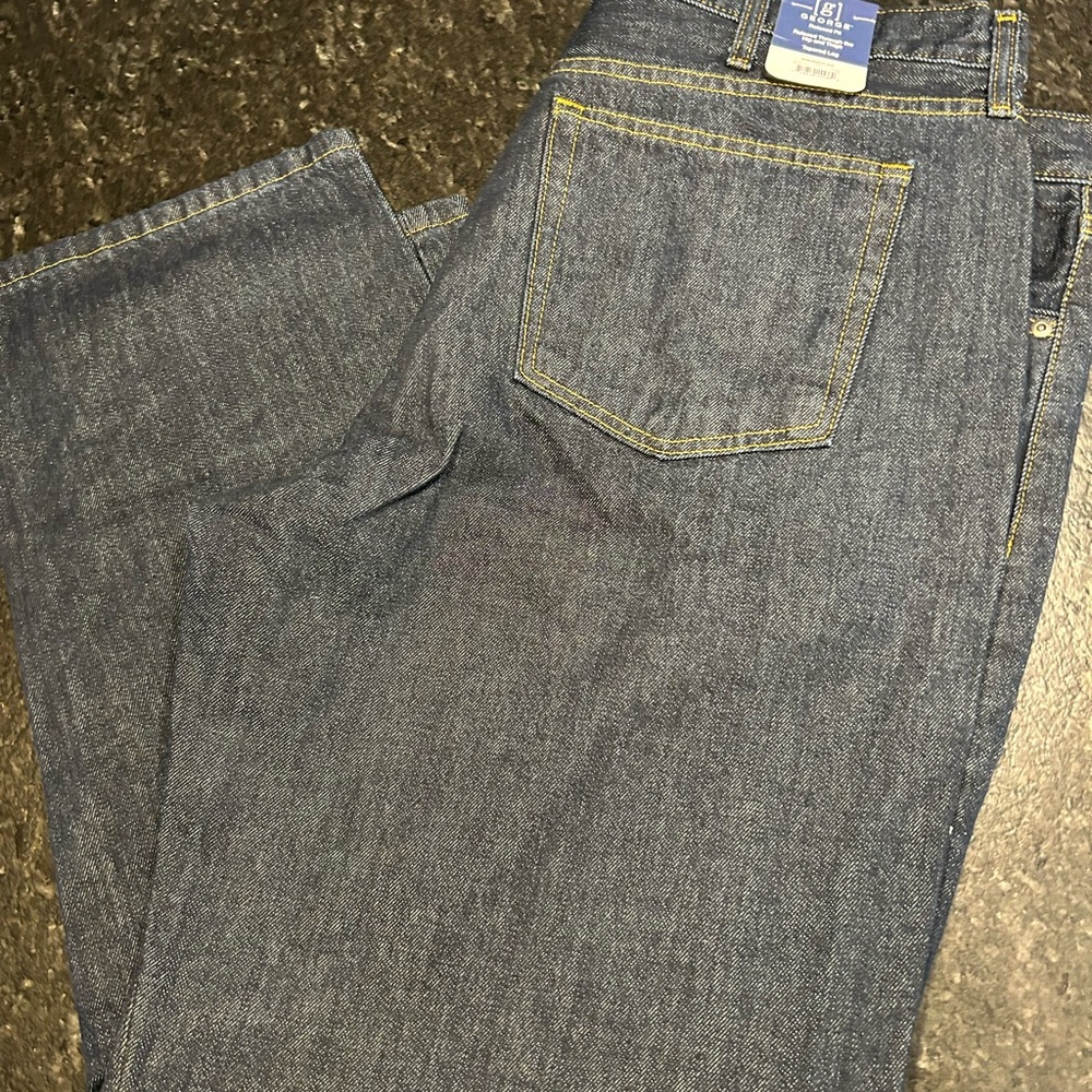 George Men's Relaxed Jeans - Dark Blue with Yellow Stitching